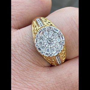 Mens 14k Gold Plated Real 925 Sterling Silver Icy CZ Nugget Micropave Ring Round